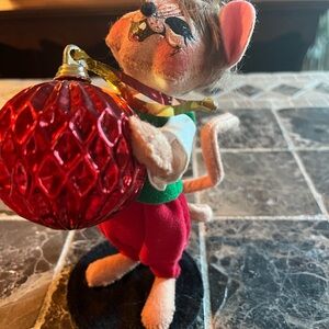 Annalee doll 2008. Good condition. Christmas whimsy mouse holding ornament